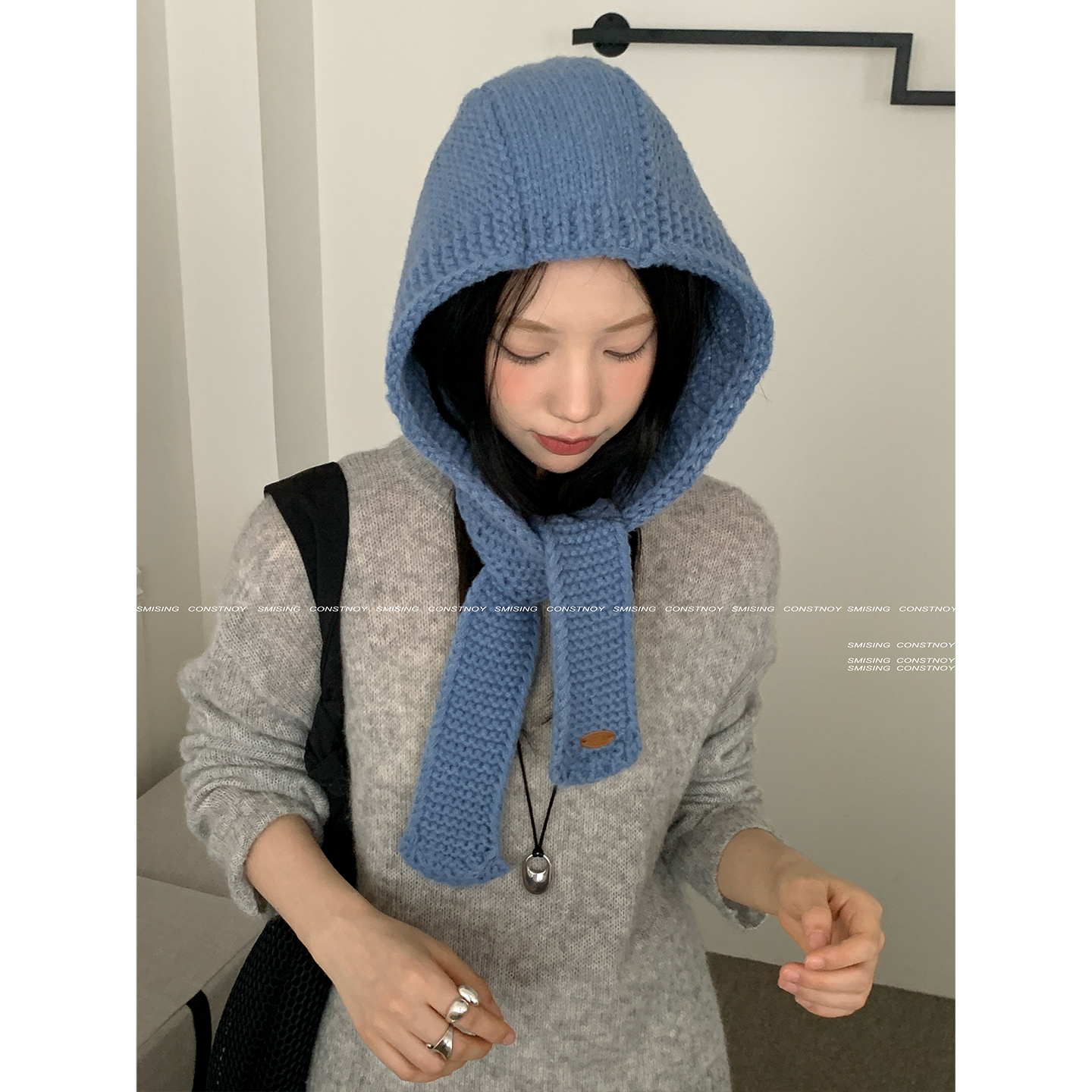 针织帽子围巾一体帽女秋冬保暖