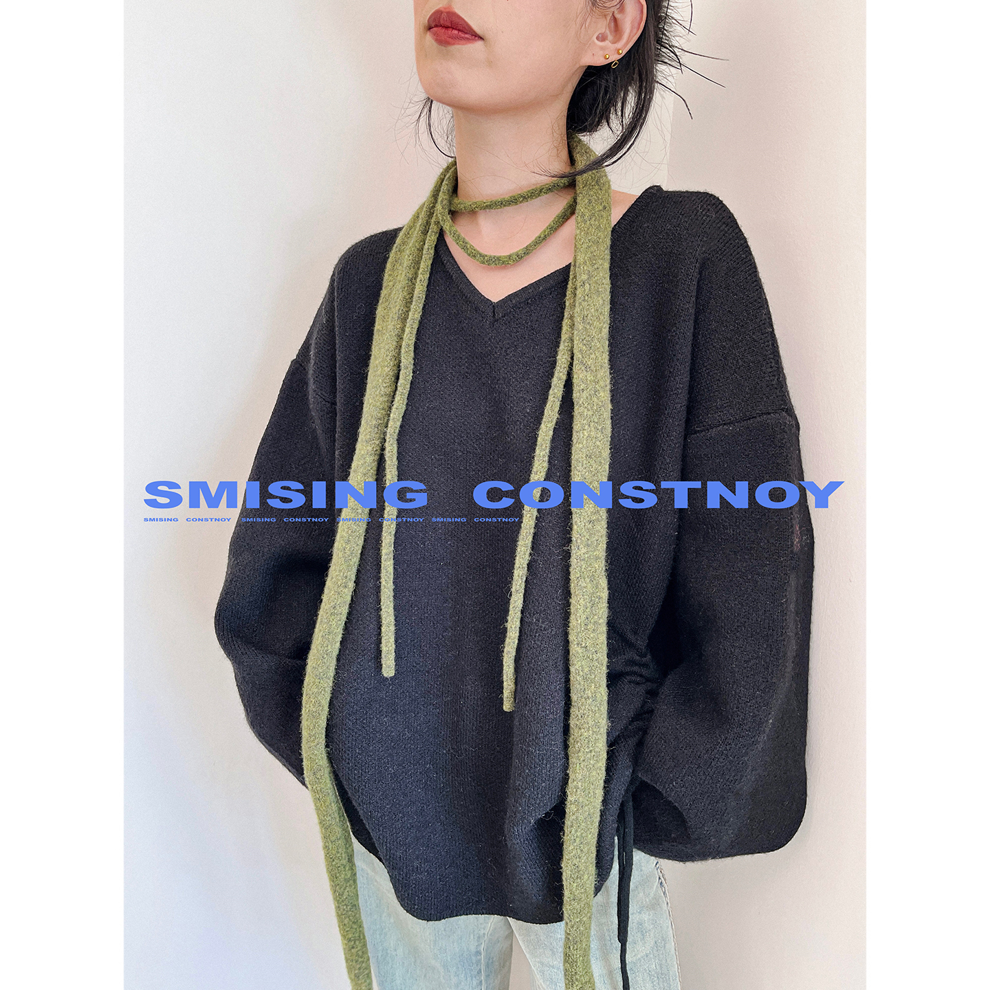 羊毛纯色双绳细长围巾