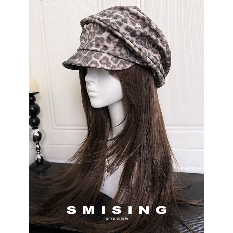 美工复古豹纹贝雷帽女秋冬