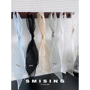 韩版细长条纯色丝巾女春夏透气百搭肌理感系脖装饰飘带高级感领巾