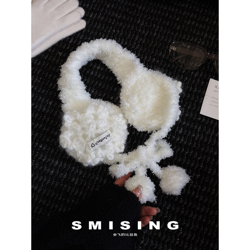 韩系毛绒绒贴布字母绑带耳罩女秋冬2025新款骑行防寒保暖百搭耳套
