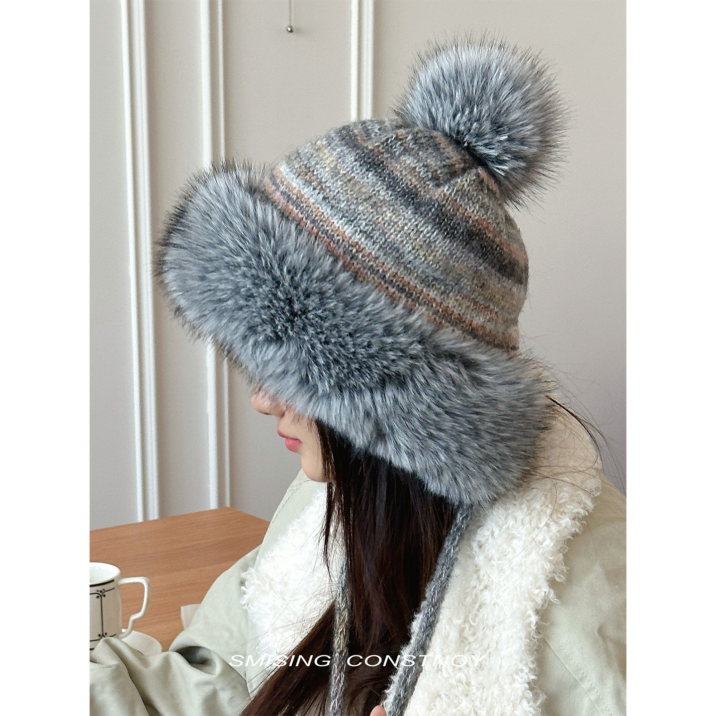 毛绒针织毛线帽女冬条纹大毛球护耳帽保暖加厚显脸小冷帽包头帽子,服饰配件/皮带/帽子/围巾,帽子,淘宝优惠券,粉丝福利购,淘宝优惠卷