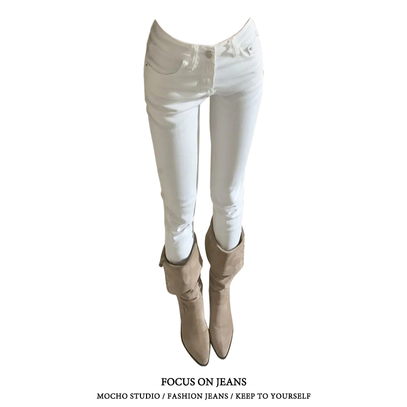 美式复古低腰紧身牛仔裤女秋冬款辣妹高街修身显瘦九分小脚铅笔裤