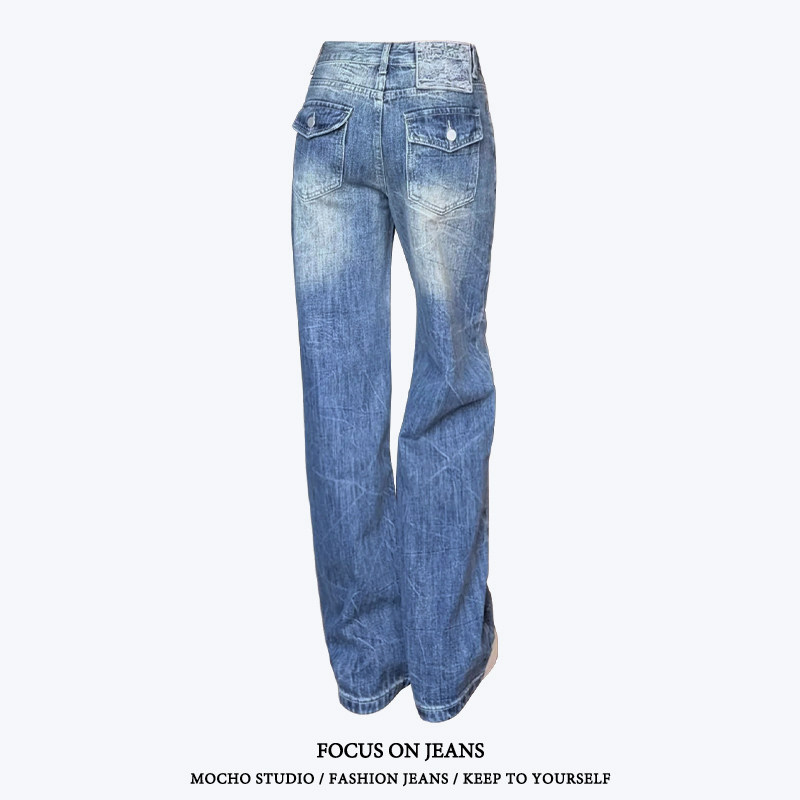 美式复古绣标低腰直筒牛仔裤女春季新款高街设计感宽松显瘦阔腿裤,女装/女士精品,牛仔裤,淘宝优惠券,粉丝福利购,淘宝优惠卷