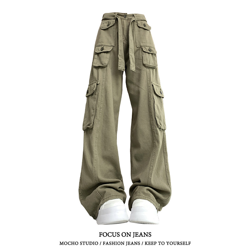 美式复古多口袋工装牛仔裤女夏季高街设计感高腰直筒宽松阔腿裤子,女装/女士精品,牛仔裤,淘宝优惠券,粉丝福利购,淘宝优惠卷