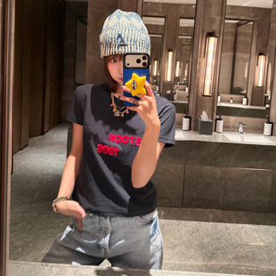 OYEAREX深圳南油女装 2026新款1996植绒字母印花套头圆领短袖T恤