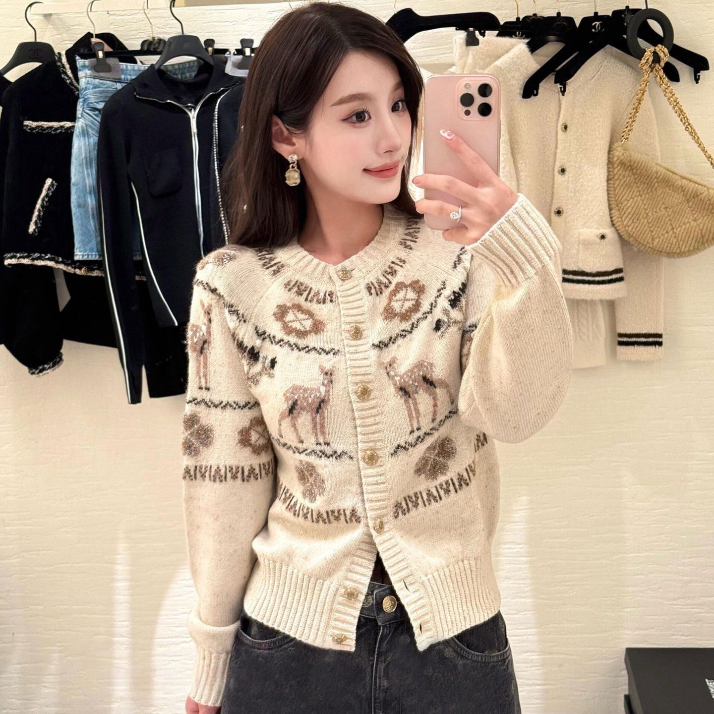 深圳南油高端女装小香风费尔岛小鹿四叶草提花针织开衫毛衣外套女,女装/女士精品,毛针织衫,淘宝优惠券,粉丝福利购,淘宝优惠卷