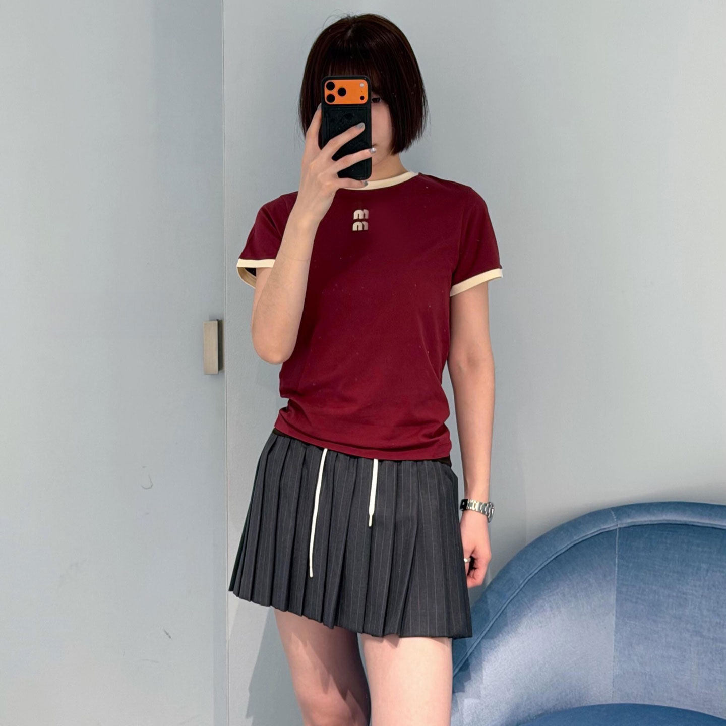 南油高端女装 明星同款M字母贴布刺绣酒红色纯棉圆领短袖T恤上衣,女装/女士精品,T恤,淘宝优惠券,粉丝福利购,淘宝优惠卷