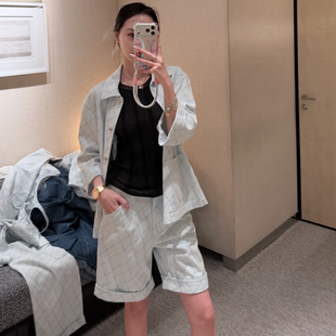 深圳南油高端女装 时尚休闲高腰 菱格双口袋工装牛仔短裤中裤子女