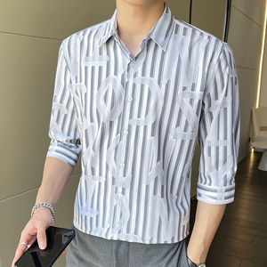 新款男士印花衬衫七分袖夏季韩版潮流帅气中袖衬衣1301-CS176-P28