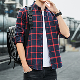 可代发格子衬衫男士长袖韩版修身衬衣百搭青年寸衫1301-CS85-P26，男装衬衫，星座1301