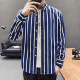 2023新款韩版条纹衬衫男长袖修身衬衣青年帅气寸衫1301-CS122-P28，男装衬衫，星座1301