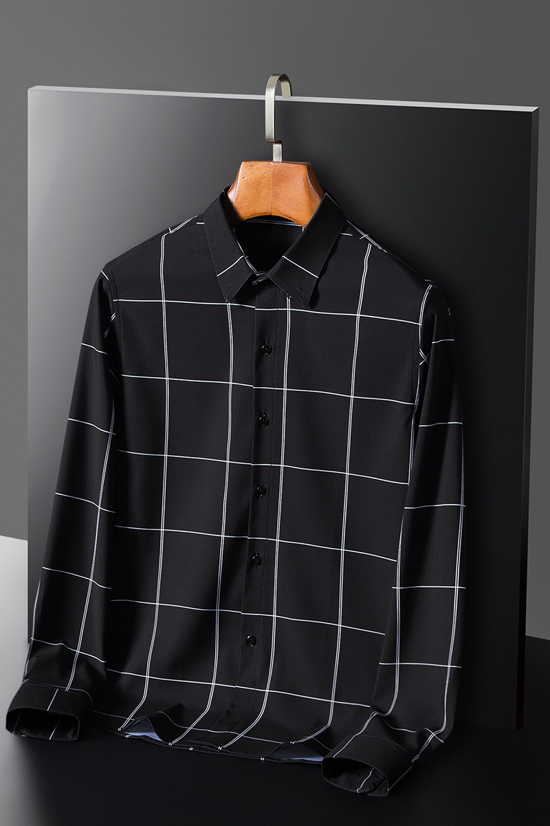 2024新款男士格子衬衫长袖春季新款韩版帅气男衬衣1301-CS139-P22,男装衬衫,星座1301