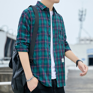 港风格子衬衫男长袖韩版衬衣青少年学生宽松寸衫潮1301-CS116-P26图片