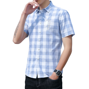 夏季纯棉格子衬衫男短袖韩版修身衬衣青少年半袖 XZ1301-CS87-P35图片