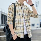 港风格子衬衫男长袖宽松休闲衬衣青年学生帅气寸衫2002-CS119-P26，男装衬衫，星座1301