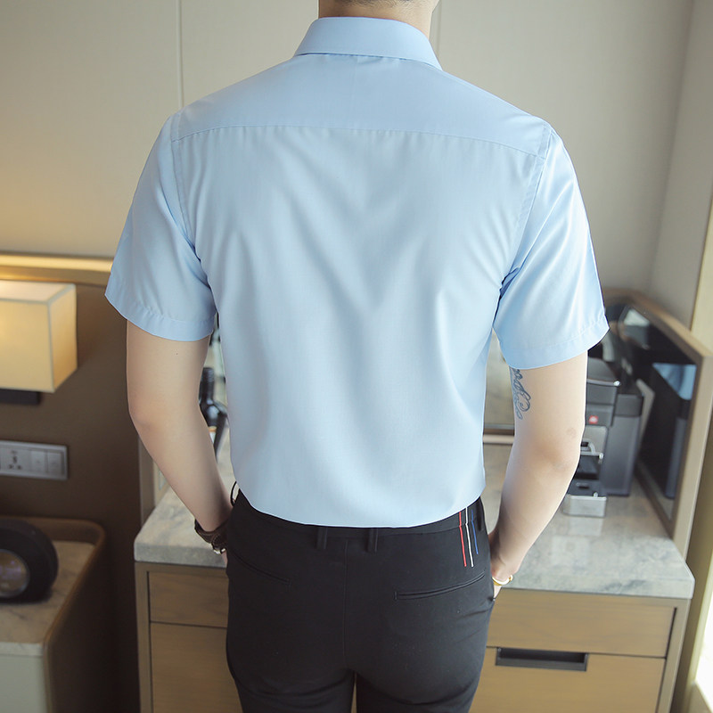 夏季男士纯色商务衬衫短袖工作服职业工装衬衣男免烫1301-D80-P28,男装衬衫,星座1301