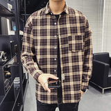 可代发格子衬衫男长袖港风宽松青少年学生帅气衬衣1301-CS115-P26，男装衬衫，星座1301