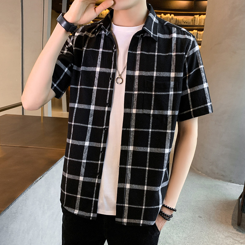 夏季新款格子衬衫男士短袖韩版修身帅气百搭衬衣潮1301-CS109-P25图片