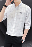 夏季韩版格子衬衫男士七分袖薄款修身帅气刺绣衬衣1301-CS159-P28，男装衬衫，星座1301