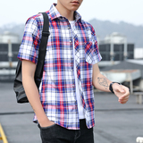 夏季格子衬衫男短袖透气薄款青年帅气百搭衬衣潮1301-D89-D90-P28，男装衬衫，星座1301