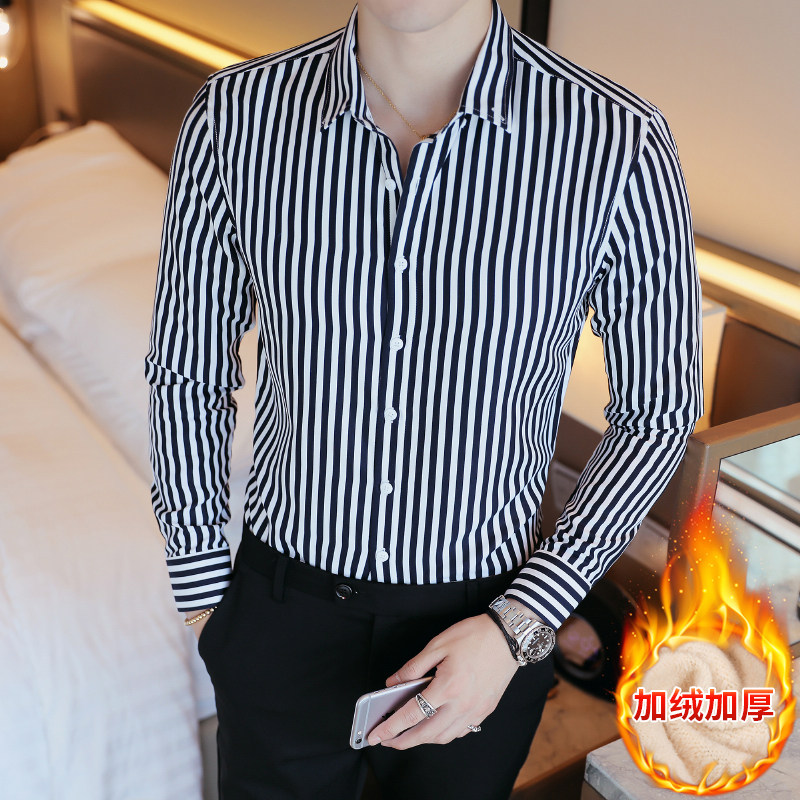 可代发韩版条纹保暖衬衫男冬季加绒加厚衬衣潮 1301-CS60加绒-P30图片
