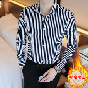 可代发韩版条纹保暖衬衫男冬季加绒加厚衬衣潮 1301-CS60加绒-P30图片
