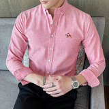 可代发牛津纺衬衫男长袖韩版修身刺绣衬衣青年1301-CS123-P28，男装衬衫，星座1301