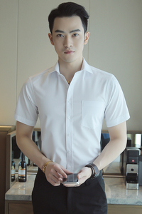男士纯色商务衬衫短袖夏季工作服职业工装衬衣男免烫1301-D80-P28图片