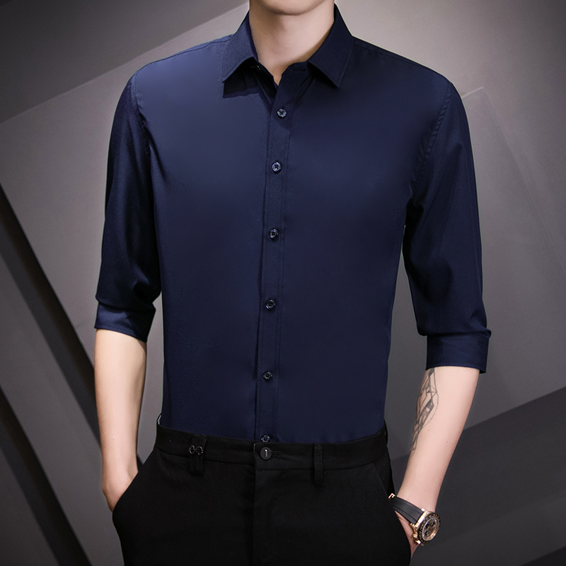 可代发商务休闲衬衫男士七分袖弹力修身中袖衬衣潮1301-CS90-P27，男装衬衫，星座1301