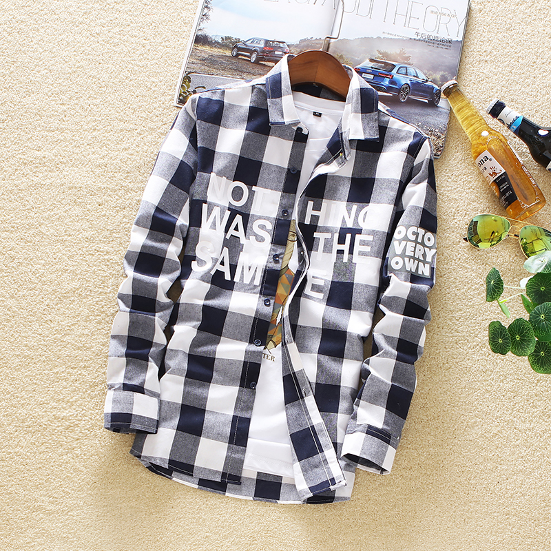 春季男士印花格子衬衫新款韩版帅气青少年百搭衬衣1301-CS30-P25，男装衬衫，星座1301