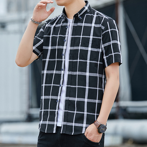 夏季新款格子衬衫男士短袖韩版修身帅气百搭衬衣潮1301-CS109-P25图片