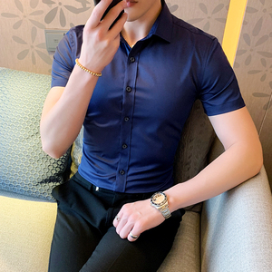 商务衬衫男士短袖韩版职业工装衬衣修身帅气白寸衫 1301-CS72-P20图片