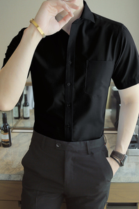 2024新款纯色商务男衬衫短袖夏季工作服职业工装衬衣1301-D80-P28图片