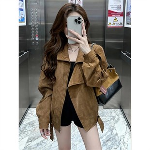 超好看冬装独特漂亮韩系加厚绝美高级感小个子短款咖皮衣外套女