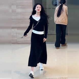 2025年新款 女款 子春装 长裙 春穿搭一整套休闲 厚棉运动套装 开 洋装