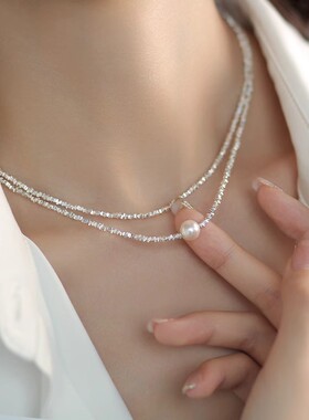 碎银项链女轻奢小众设计高级感仿珍珠锁骨链2025新款爆款配饰颈链