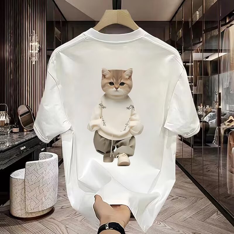 潮流卡通猫咪短袖T恤男女情侣