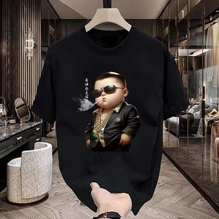 潮牌痞帅纯棉短袖T恤男士夏季新款创意印花体恤衫休闲百搭上衣ins