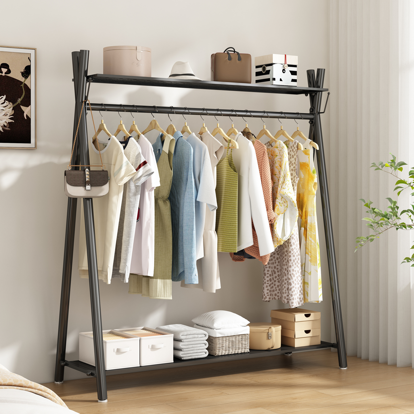 加粗单杆式落地晾衣架卧室收纳架