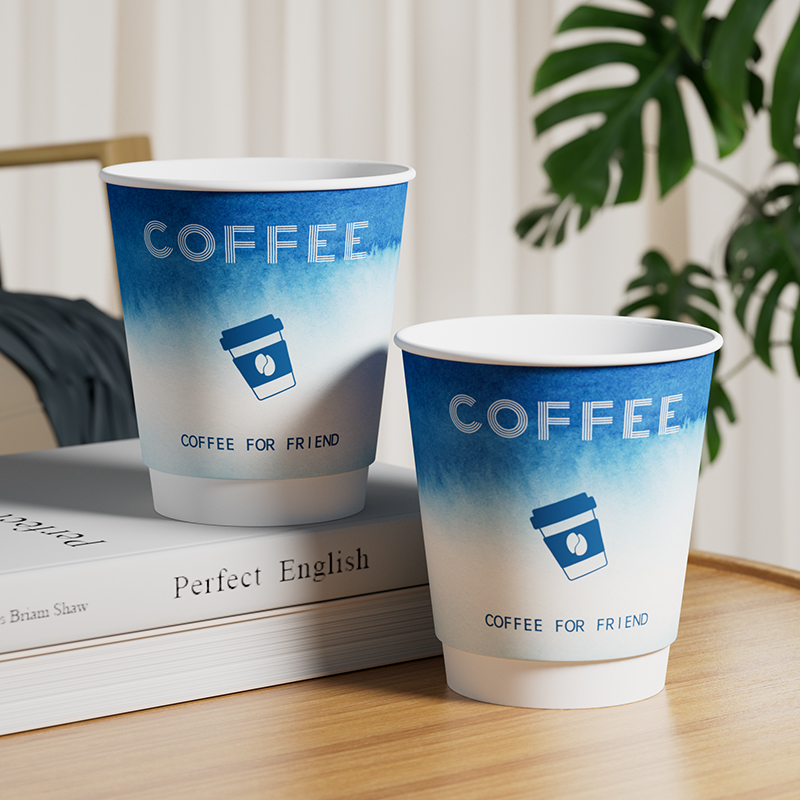 一次性咖啡纸杯双层加厚热饮专用杯咖啡杯子高档精致外带打包带盖