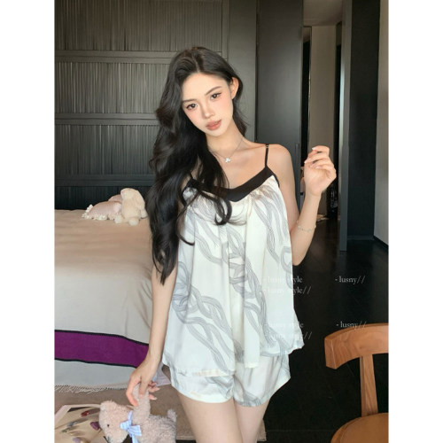 简约风冰丝带胸垫睡衣女夏季凉感