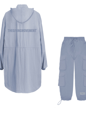 TGM洋气新款爆款时尚中长款抽绳风衣+多袋裤套装情侣中性工装夹克