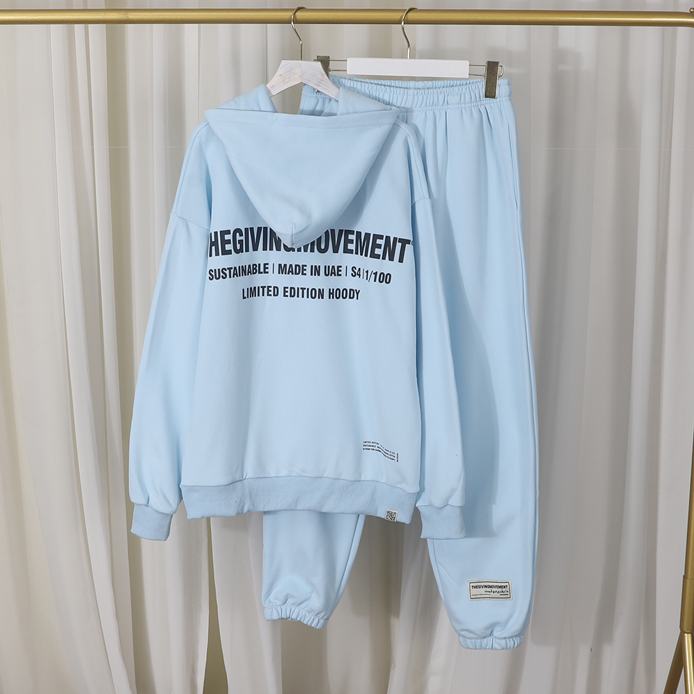 TGM 全棉加绒套头卫衣+束脚运动裤 两件套 情侣休闲时尚街头装