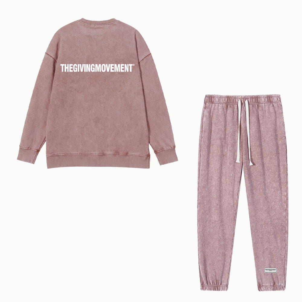 TGM 370克复古做旧圆领卫衣+卫裤两件套 简约时尚休闲情侣装