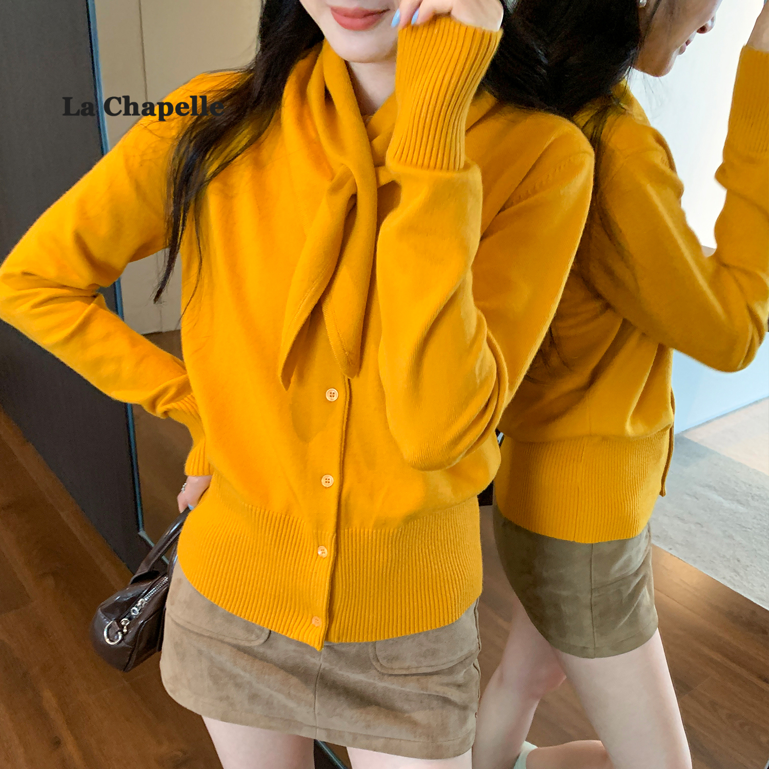 拉夏贝尔女冬款针织开衫毛衣外套