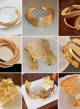 欧美跨境金属花朵手镯夸张小众高级感手环臂环设计感气质手饰批发