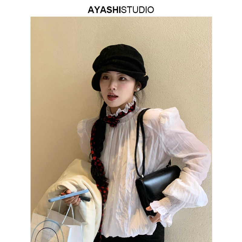 AYASHI原创设计宫廷复古高领衬衫