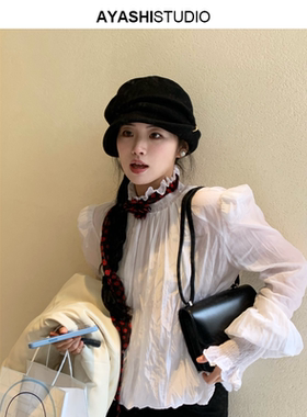 AYASHI【鎏·光】明星同款日本进口铜纤维泡泡袖宫廷复古高领衬衫