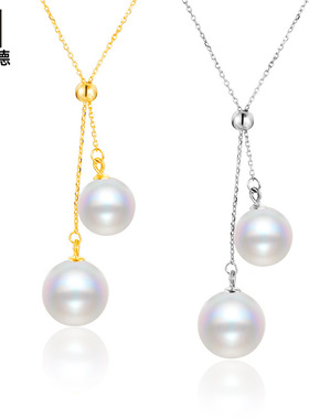 S925纯银贝珠澳白冷白光项链女可抽拉调节高级小众设计款锁骨链